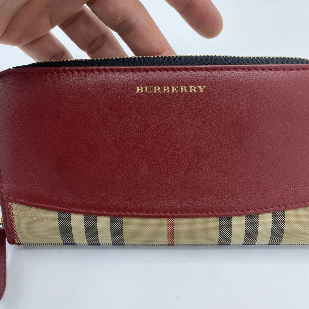 Burberry Elmore Wallet Clutch Purse Zip Around Haymarket House Check Nova Red - Picture 14 of 16